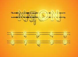 Realistic glowing yellow neon charcter set vector