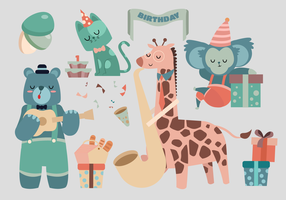 Cute Animal Birthday Characters Vector Illustration