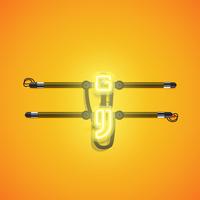 Realistic glowing yellow neon charcter, vector illustration