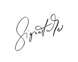 Manual signature for documents on white background. Hand drawn Calligraphy lettering Vector illustration