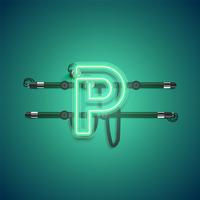 Realistic glowing green neon charcter, vector illustration