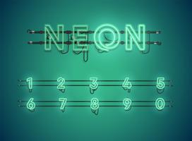 Realistic glowing green neon charcter set vector