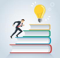 successful businessman running on books to light bulb creative design vector illustration, education concepts