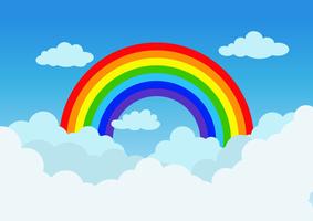 Vector el arco iris y la nube de la ilustración en fondo del cielo azul