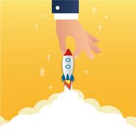 big hand holding a rocket startup business concept  vector