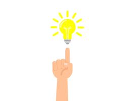 Vector illustration of hands pointing finger to the bulb -  Idea concept