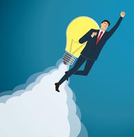 Businessman Flying with a light bulb to Successful background vector. Business concept illustration vector