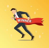 businessman running to success with a winner banner, business concept vector illustration