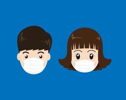 People face wearing a medical mask isolated on blue background - Vector illustration