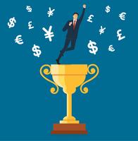 businessman standing on the trophy cup with money symbol icon vector, business concept illustration  vector