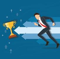 businessman running to the trophy vector illustration