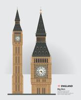 England Landmark Big Ben and Travel Attractions Vector Illustration