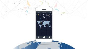 Smart phone screen with Global network connection background. vector