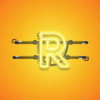 Realistic glowing yellow neon charcter, vector illustration
