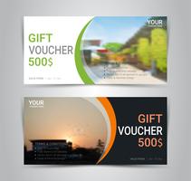 Gift certificates and vouchers, discount coupon or banner web template with blurred background. vector