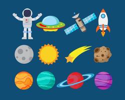 Collection of astronauts in space and planet vector set - Vector illustration