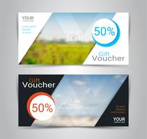 Gift certificates and vouchers, discount coupon or banner web template with blurred background. vector