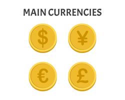 Main currencies coins symbols set isolated on white background vector