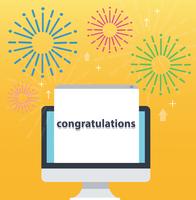 congratulations pop up on screen computer and yellow background, successful business concept illustration vector