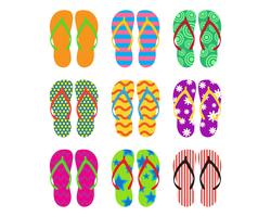 Collection of colorful flip flops set on white background - Vector illustration
