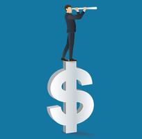 businessman looks through a telescope standing on dollar icon vector