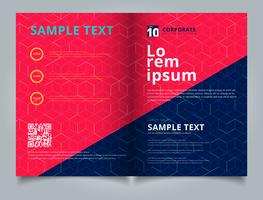 Template brochure layout design abstract cube pattern on dark blue background. Digital geometric lines square mesh. You can use for leaflet, flyer, annual report, print. vector