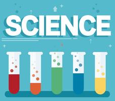 science text and colorful laboratory filled with a clear liquid and blue background   vector
