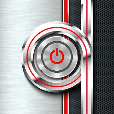 Power on and off button  on monochrome solid material sheet.