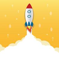 the rocket icon and yellow background, start up business concept illustration   vector