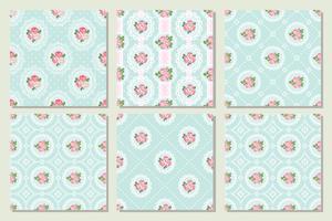 Set collection of shabby chic rose seamless pattern background vector