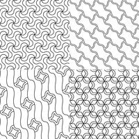 Vector geometric seamless patterns set, black and white texture.