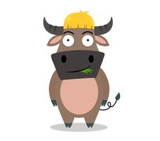 cute buffalo cartoon eat grass isolated on white background - vector illustration