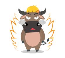 Angry buffalo cartoon character on white background - vector illustration