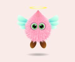 cartoon pink cute monster fur angel -  vector Illustration
