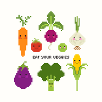 Cute Vegetables Pixel Art Vector Set