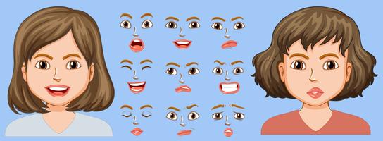 Girl with different facial expression vector