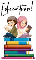 Education boy and girl reading vector