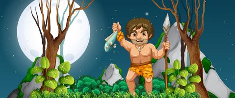 A caveman hunting for food vector