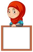 A cute muslim girl and whiteboard banner vector