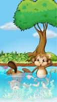 A monkey and a beaver in the pond vector