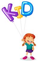 girl holding balloon for word kid vector