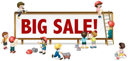 Big sale sign with little children in background vector