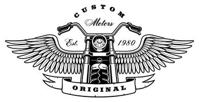 Motocicleta vintage con alas sobre fondo blanco vector