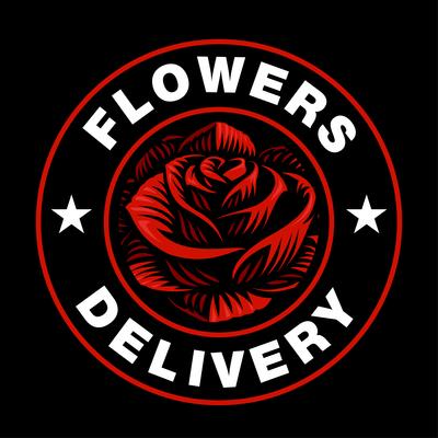 rose logo on dark background
