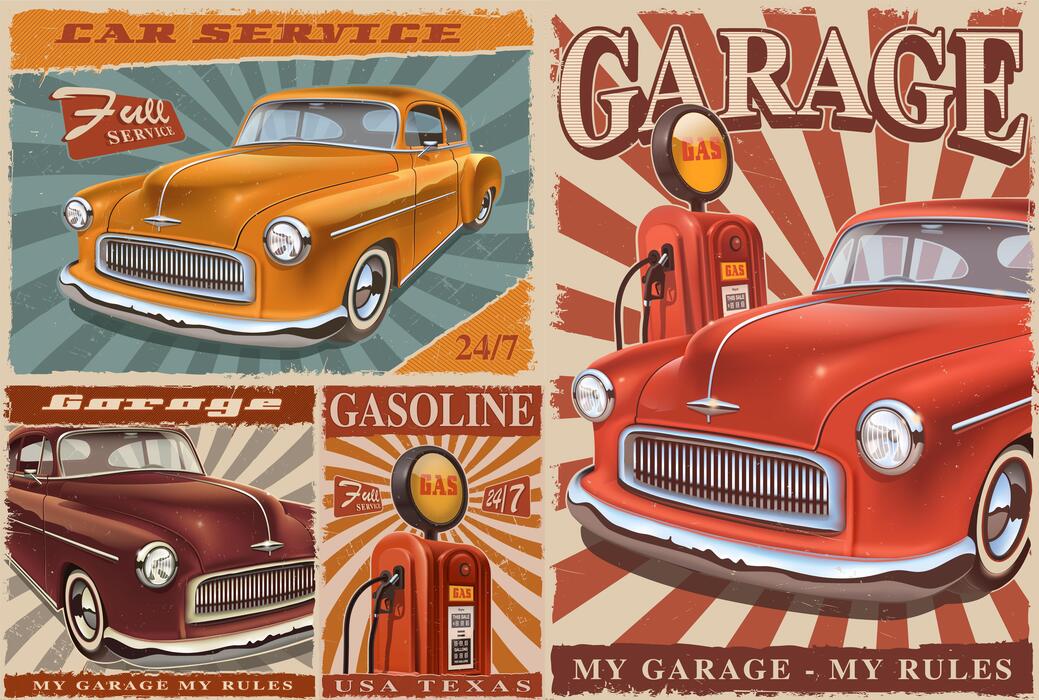 Set Of Vintage Car Posters 539087 Vector Art At Vecteezy