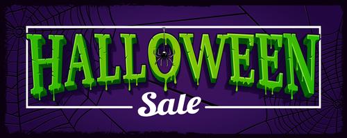 Halloween sale horizontal banner with web of spider