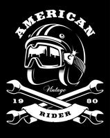 cafe racer helmet with wrenches on dark background vector