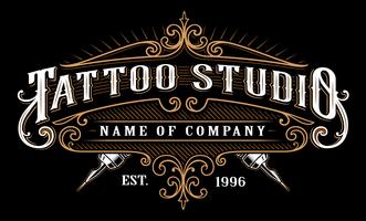 Tattoo studio design retro styled emblem with tattoo machine vector  Illustration on a black background Dow  Tattoo studio Estúdio de  tatuagem Loja de tatuagem