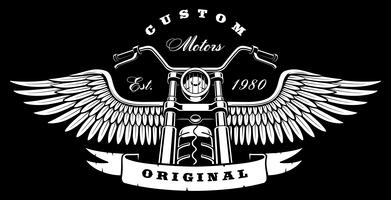 Motocicleta vintage con alas sobre fondo oscuro vector