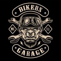 Black and white design of biker patch with the character.  vector